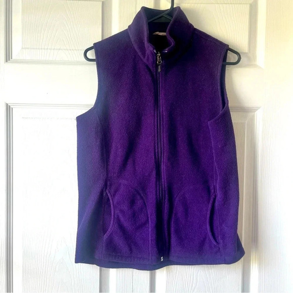 Woolrich Womens Deep Purple Fleece Vest LG Full Zip With Pockets Warm Winter - Picture 1 of 6